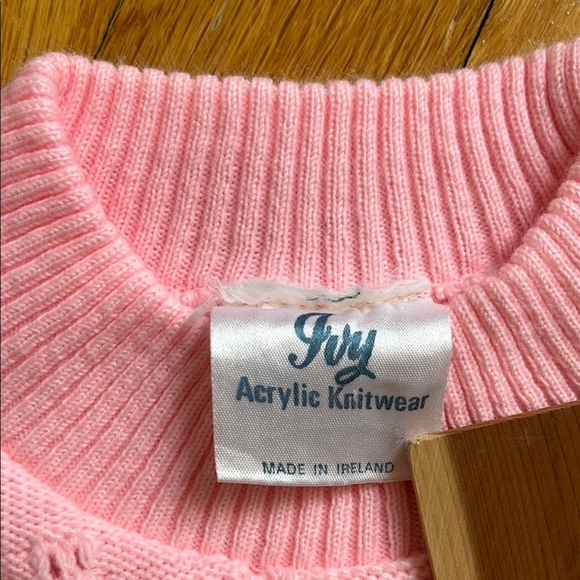 Vintage 80s Knit Mockneck Made in Ireland Bright Pink Women's Sweater Acrylic - Picture 4 of 15